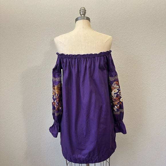 FREE PEOPLE Embroidered Fleur Du Jour Shift Mini Dress Purple - Picture 6 of 12